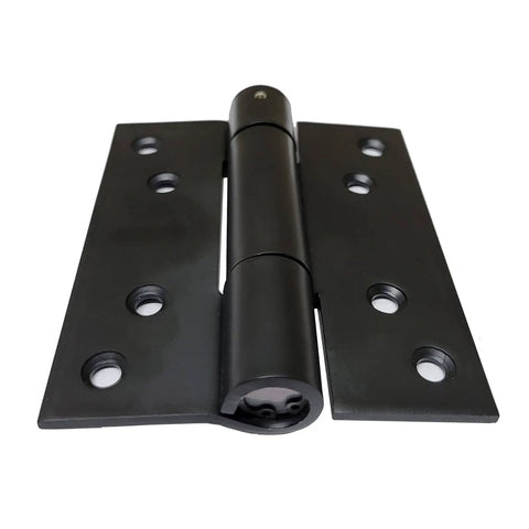 Close-up of Beefy Three Millimeter Thick Self Closing Heavy Duty Stainless Steel Door Hinges Pack Of 3 Black 4 Inch Commercial Grade Spring Hinge