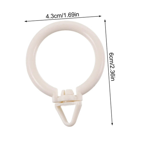 Single white ring from 48 Pack Plastic Curtain Rings With Clips Smooth Glide Hanging Rings For Drapes Curtains Screens And Shower Curtains