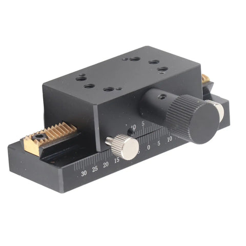 Pro Grade Manual X Axis Linear Translation Stage With Rack And Pinion for precision laboratory optical work, black unit close-up