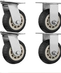 Zero Hassle Heavy Duty Rubber Swivel Casters Four Pack With Locking Brake And Fixed Wheels showing 4 casters with rubber wheels mounted on steel brackets.