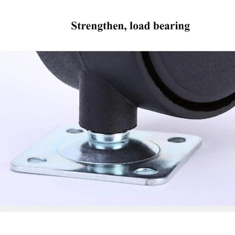 Close-up of base attachment on double wheel nylon casters for furniture 1.5 to 2 inch wheels with smooth rolling quiet action.