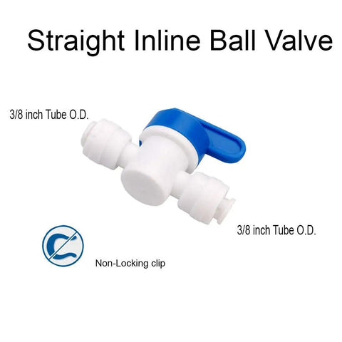 Inline Shut Off Ball Valve Three Eighths Inch OD Tubing Hose Pipe Quick Connect Fittings for RO DI Water Purifier Systems