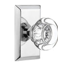 Privacy Glass Door Knob Set With Round Clear Crystal Knobs Bright Chrome Forged Brass Plates Two And Three Eighths Backset Complete Two Sided Door Hardware Easy Install For Bathrooms Or Bedrooms featuring a clear crystal knob on a chrome plate