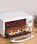 Digital Food Dehydrator That Slays The Heat For Perfect Homemade Fruit Snacks, Dog Treats, And Savory Jerky showing stacked trays with fruits and snacks.