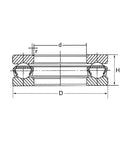 Cross-section of uxcell 51116 thrust ball bearing showing 80 mm bore, 105 mm outer diameter, 19 mm width.