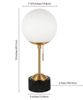 18 Inch Tall Table Lamp With Glass Shade In Brass Black Marble And White Milk Glass For Home Office Living Room Nightstand Soft Diffused Glow That Feels Lit For Bedrooms Desks And Living Areas, dimensions shown