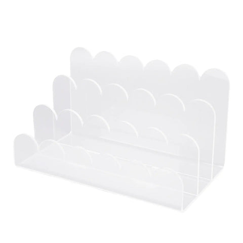 Clear 3 Slot Desktop Letter Holder With Wavy Design Acrylic Mail Tray showing side view