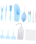 12 Piece Mini Succulent Gardening Tool Set Portable Plastic Tools For Indoor Bonsai Plant Care And Flower Pot Maintenance Light Blue For Home And Store Use Great For DIYers And Weekend Garden Warriors, sky-blue plastic tools and spray bottle