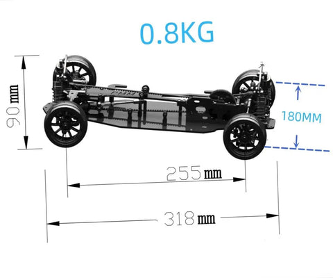 1 To 10 Scale Alloy And Carbon D4 AWD Drift RC Car Frame Kit For Electric Touring With 255mm Wheelbase and belt-driven drivetrain