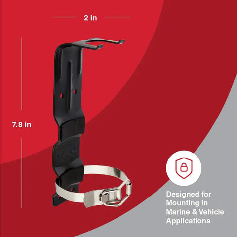 Replacement Fire Extinguisher Bracket Black Corrosion Resistant Powder Coated Steel Wall Mount Marine And Vehicle Holder Fits FE10GR Series Automar10 Garage10 And FE1A10GR Series Home1 DHome1 Marine1 Extinguishers