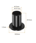 Four Pack Nylon Flanged Sleeve Bearings With 10.1 Mm Bore And 12 Mm Outer Diameter, measuring 20.5mm long, black nylon material.