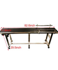 Side view of Beefed-Up Industrial PVC Belt Conveyor with Double Guardrails 82.6 inch long, 11.8 inch wide, showing dimensions