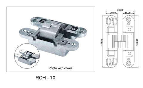 Stainless Steel Folding Door Invisible Hinge 180 Degree Casement Adjustable Hidden Cross Hinge with diagram dimensions RCH 09
