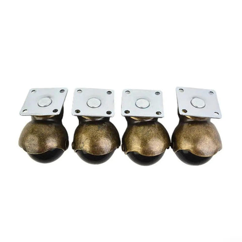 Four Pack Of 1.5 Inch Gold Ball Caster Wheels For Sofas And Ottomans Featuring Smooth 360 Degree Swivel Casters, close-up view.