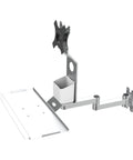 Straight Up Wall Mounted Monitor And Keyboard Bracket Built For Clean Desk Routines With Frictionless Tilt And Heavy Duty Steel Build That Seriously Steps Up Your Workspace Vibe, displaying a steel arm and keyboard tray.