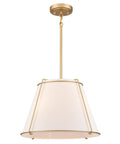 3 Light Gold Pendant Light Featuring White Linen Cone Shade And Sturdy Metal Cage, 16 inch size for kitchen islands.