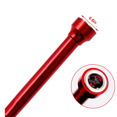 Close-up of red telescoping magnetic stick from the Three Piece Telescoping Magnetic Pick Up Kit With LED Light.