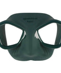 Front view of Go To Viper Mask for freediving and spearfishing with low volume design, green and black finish.