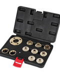 Heavy Template Router Guide Kit With 11 Piece Solid Brass Bushing Set And Lock Nut Adapter for hinge routing accessories in case.