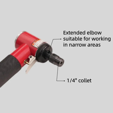 This Badass Pneumatic Air Angle Grinder Packs A Knockout 16000 Rpm Right Angle Die Design with 1/4 collet and extended elbow for narrow spaces.