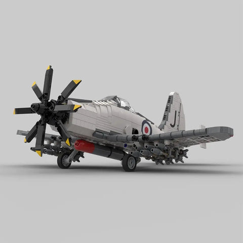 Military Attack Aircraft Building Blocks Set 1/35 Scale Realistic WWII Fighter Jet Model Kit rear view with propeller and loadouts