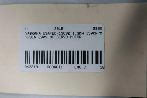 Beefy High Torque Servo Motor 1.3KW 1500RPM 200V AC For Industrial Motion Control And CNC Use Replacement For USAFED-13CS2 Built Tough With Smooth Precision And A Seven Eighths Inch Shaft, label view
