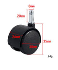 4 Pcs M8 Circlip Stem Swivel Caster Wheels, Plastic and Metal, 30mm Wheel Diameter by 55mm Length, 360 Degree Swivel