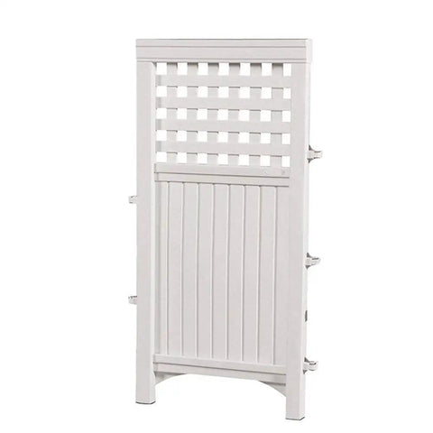 4-Panel Outdoor Screen Enclosure Freestanding Wicker Resin Privacy Screen With Reversible Hinged Panels For Concealing Garbage Cans And Air Conditioners White