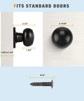 Dimensions of 2 Pack Matte Black Dummy Door Knob Set for Single Sided Interior Use on pantry or closet doors, with screw size.