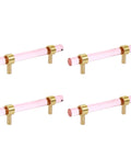 Crystal Cabinet Pulls 4 Pack Pink Drawer Pulls With Crystal Glass And Gold Brass Base, Three And Three Quarter Inch Double Hole Handles