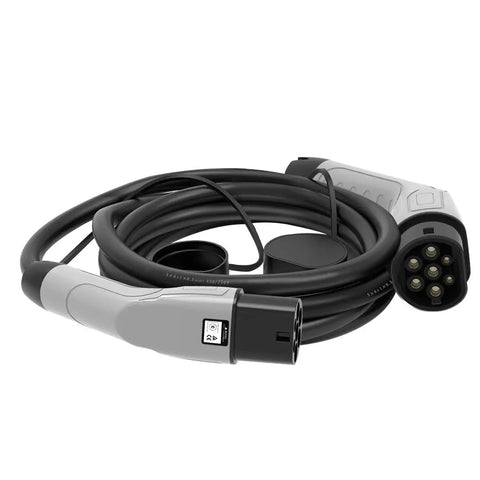 Pro Grade Type 2 EV Charging Cable Mode 3 Male To Female 22KW Three Phase 32A 16 FT Heavy Duty Extension Cord close-up view.
