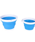 Collapsible 2.6-Gallon Camping Bucket, Lightweight Portable Water Carrier For Dishwashing, Cleaning And Gear Storage, shown folded and open