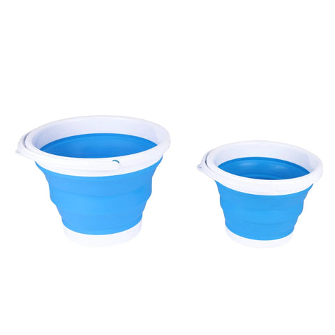 Collapsible 2.6-Gallon Camping Bucket, Lightweight Portable Water Carrier For Dishwashing, Cleaning And Gear Storage, shown folded and open