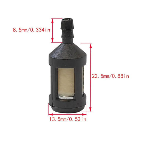 Gas Fuel Line Hose Kit For 2 Cycle Small Engines with fuel filter measuring 22.5mm height with dimensions shown in image.