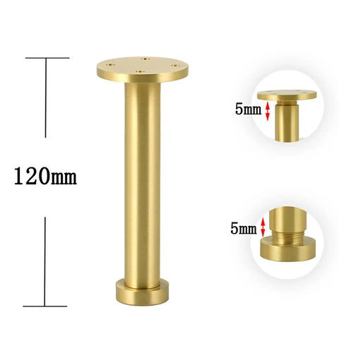 Modern Brass Furniture Legs With Brushed Copper Finish 120mm for sofa cabinet TV stand, showing adjustable height feature.
