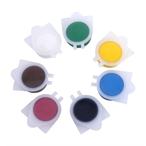 No Heat Liquid Leather Scratch Repair Kit for Car Seats and Furniture Quick Easy Fix showcasing 7 repair color jars