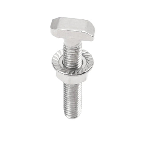Premium Rock Solid 10 Pair M8x60 T Slot Screws With Flange Nuts 304 Stainless Steel Drop In Sliding Bolts For 40 Series Aluminum Extrusion close-up view of a screw and flange nut.