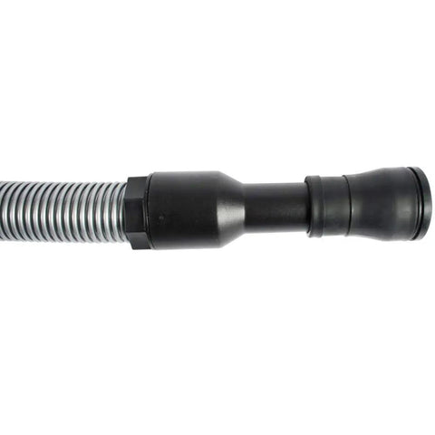Close-up of a Premium 50 Foot Shop Vacuum Hose With Power Tool Adapter Set For Dry And Wet Cleanup showing the crush-proof connector.