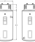 Heavy Duty 30 Gallon Electric Water Heater 5500 Watt 240 Volt side view with measurements and controls shown.