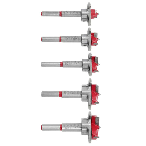5pc tungsten carbide wood drill bit set, adjustable 15–35mm, red-tipped auger bits