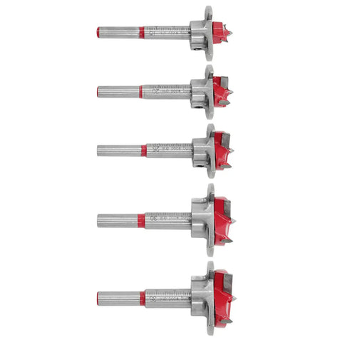 Knockout Five Piece Forstner Drill Bit Set Fifteen To Thirty Five Millimeter Tungsten Carbide Woodworking Hinge Boring Bits stacked.