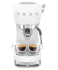 Retro White Italian Espresso Machine Featuring Manual 15 Bar Pump And Strong Steam Wand For Dope Home Brewed Shots And Creamy Milk Froth That Hits Different Every Single Time with two espresso shots.