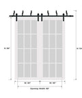 Dimensions diagram of Quadro 4002 Interior Barn Bypass Sliding Doors With Frosted Glass And MDF In Black Modern Style Hardware Included