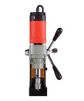 Heavy Duty Magnetic Drill Press For Metal Core Hole Cutting With Double Dovetail Guide, showing front view of power tool with drill bit.