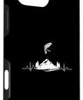 Dope Hang Glider Art iPhone 16 Pro Max Case Two Part Protective Shell with mountain and heartbeat design.