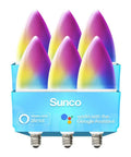 Six Pack WiFi LED Smart Bulbs B11 Candelabra E12 Base Four Point Five Watt Dimmable Color Changing RGB And CCT Voice Control