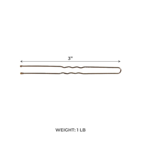 Solid Ball Tipped Hair Pins 320 Count Brown Crimped Styling Clips With Bounce Back Spring 3-inch brown hairpin with smooth crimped design.