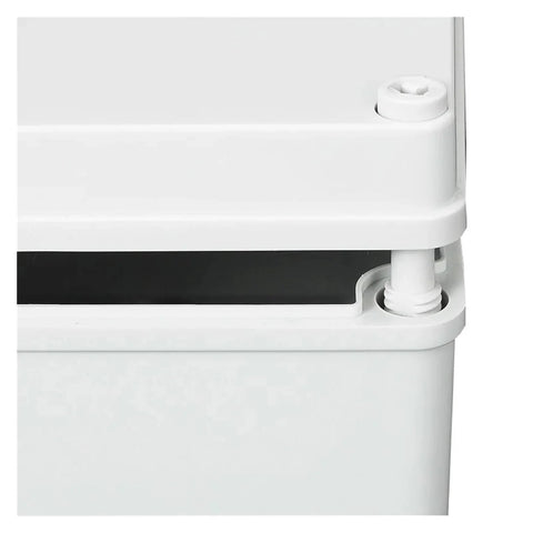 Svapo ABS white waterproof junction box, outdoor enclosure with cable gland (top corner view)