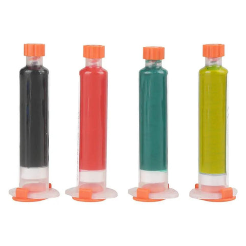 Set of four colored flux pastes from the No Clean Solder Flux Liquid Paste Repair Tool Set For PCB And BGA Boards With Needle Tip