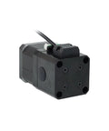 Front view of black 12V NEMA17 stepper motor with four mounting screws and four-lead cable.